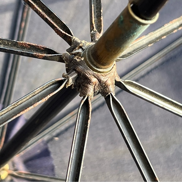 Vintage faded black Parasol with Wooden Handle - Picture 11 of 15